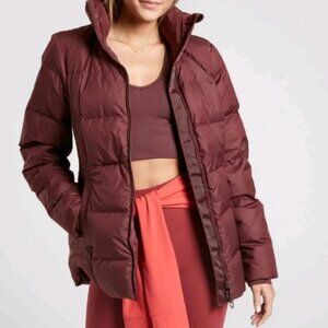 Athleta Downtown Puffer Jacket Down Duvet Quilted Winter Warm Coat Burgundy Red